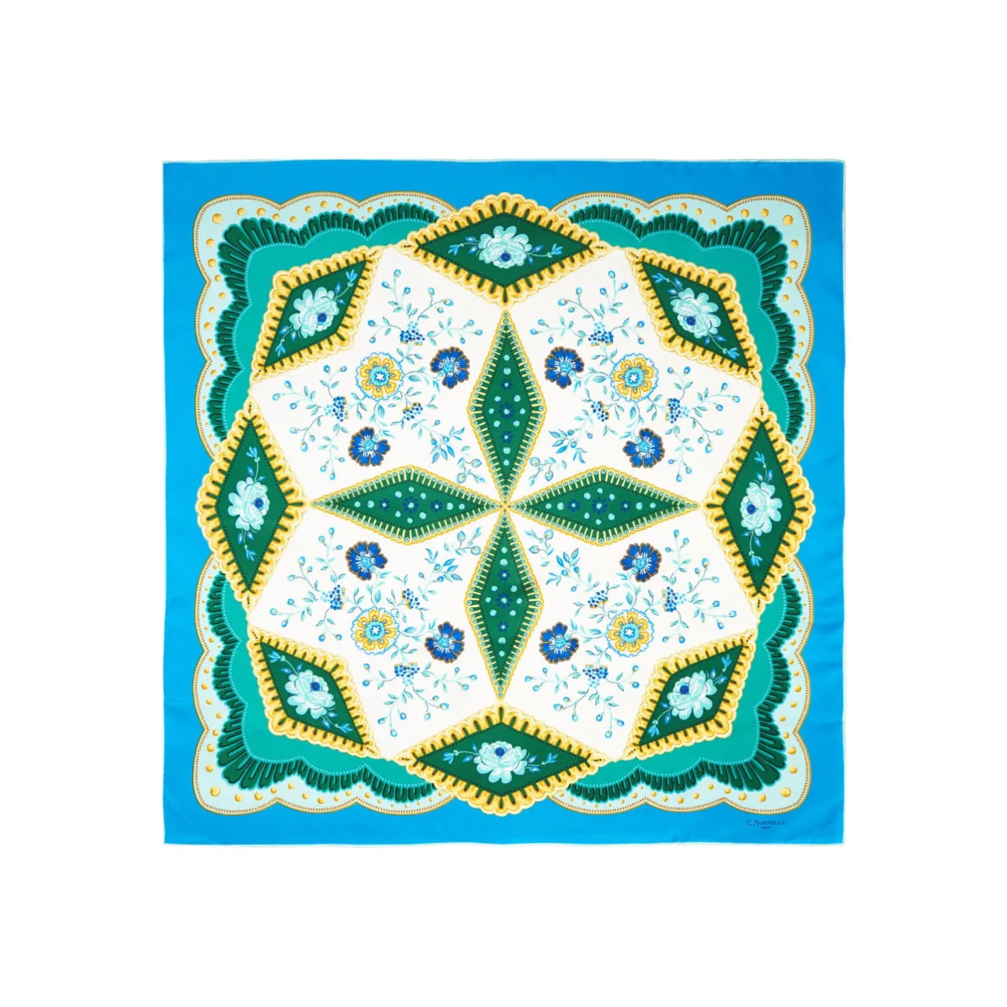 E.Marinella FOULARD IN SETA 90 BLUETTE Motivo floreale