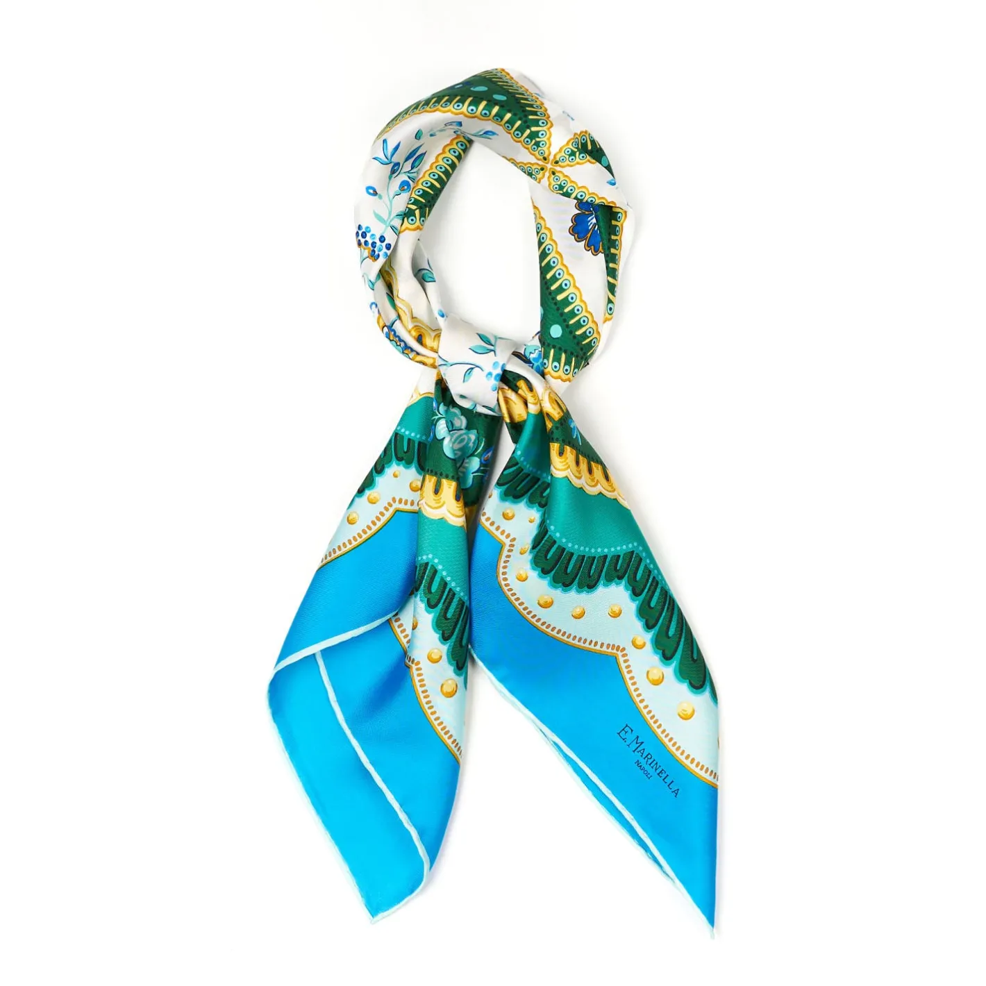 E.Marinella FOULARD IN SETA 90 BLUETTE Motivo floreale