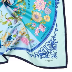 E.Marinella FOULARD IN SETA 90 BLU La ruota delle stagioni New