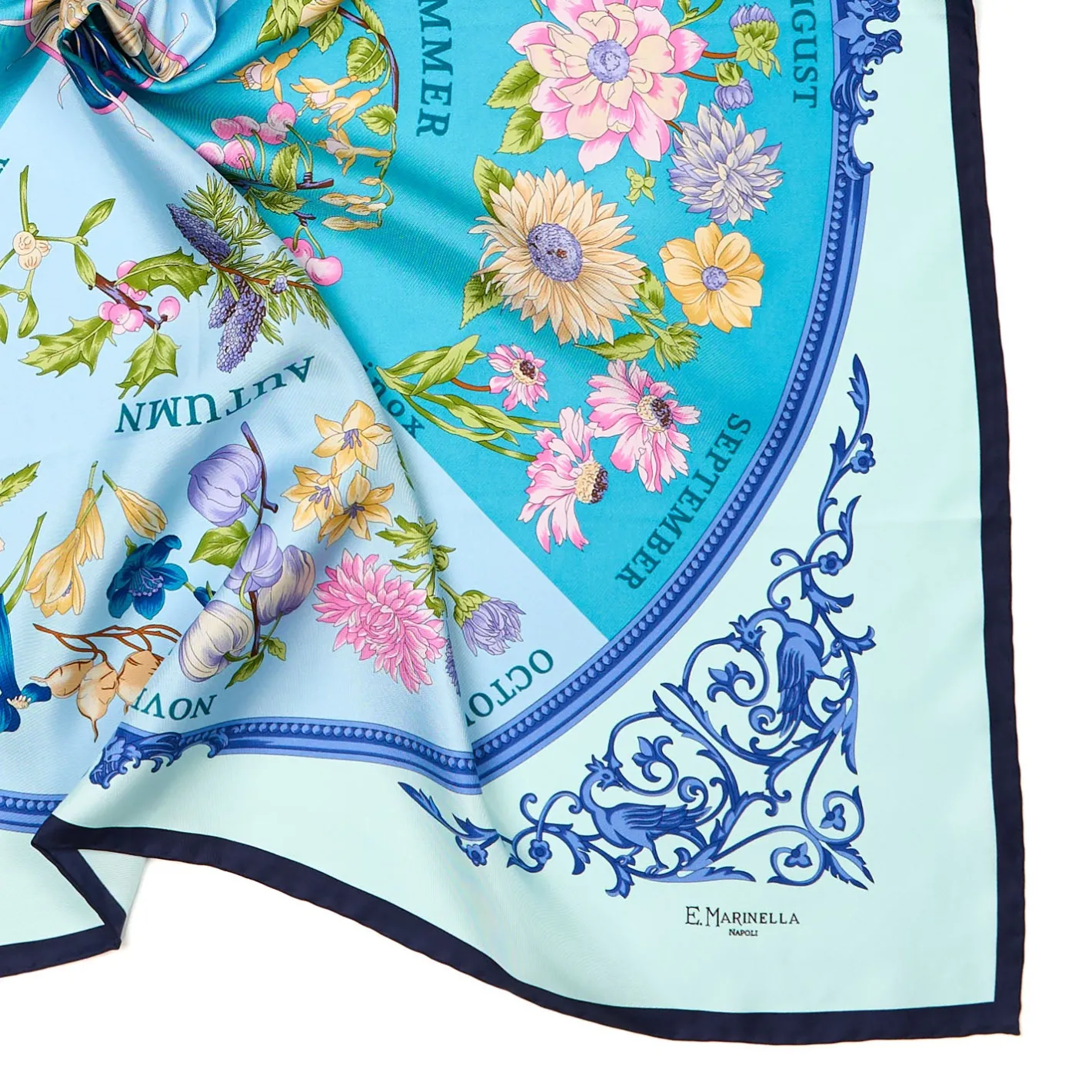 E.Marinella FOULARD IN SETA 90 BLU La ruota delle stagioni New