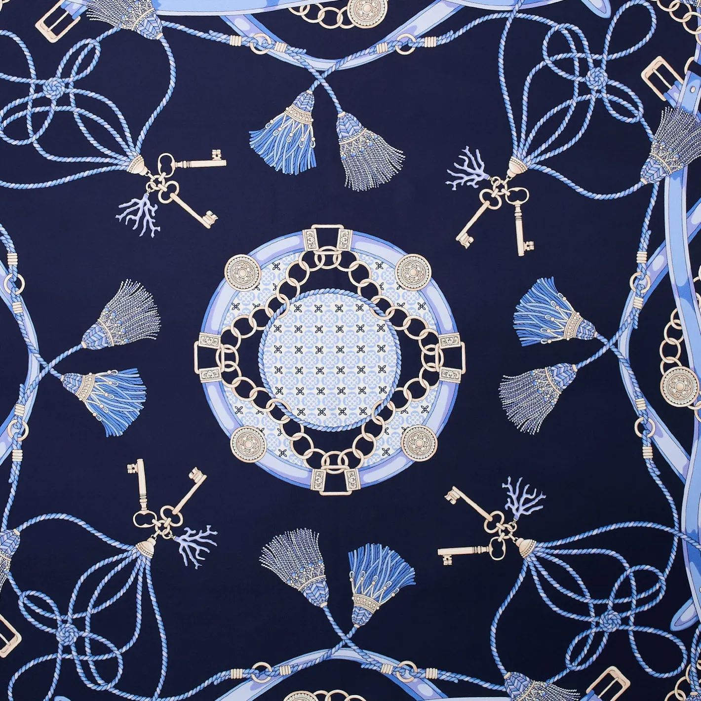 E.Marinella FOULARD IN SETA 90 BLU Microfantasia, nappine e chiavi