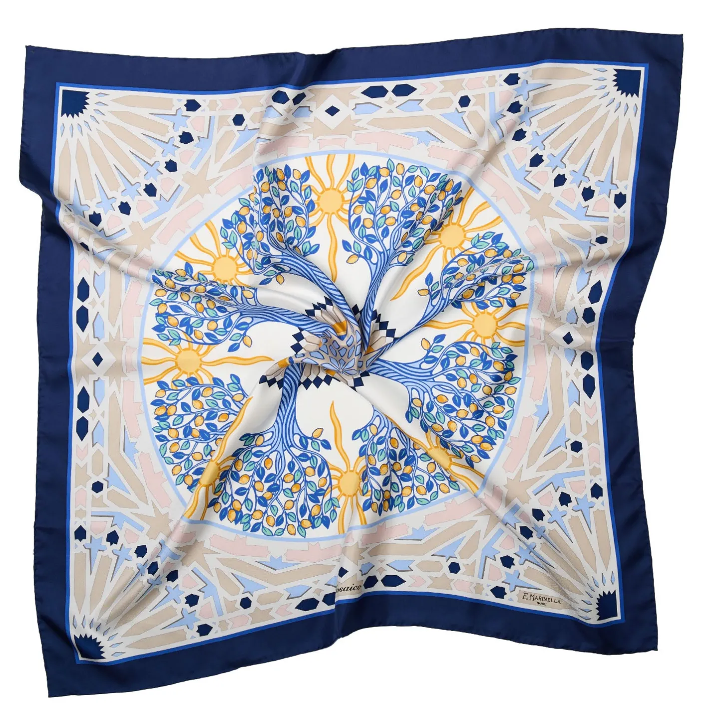 E.Marinella FOULARD IN SETA 90 BLU Mosaico Hot