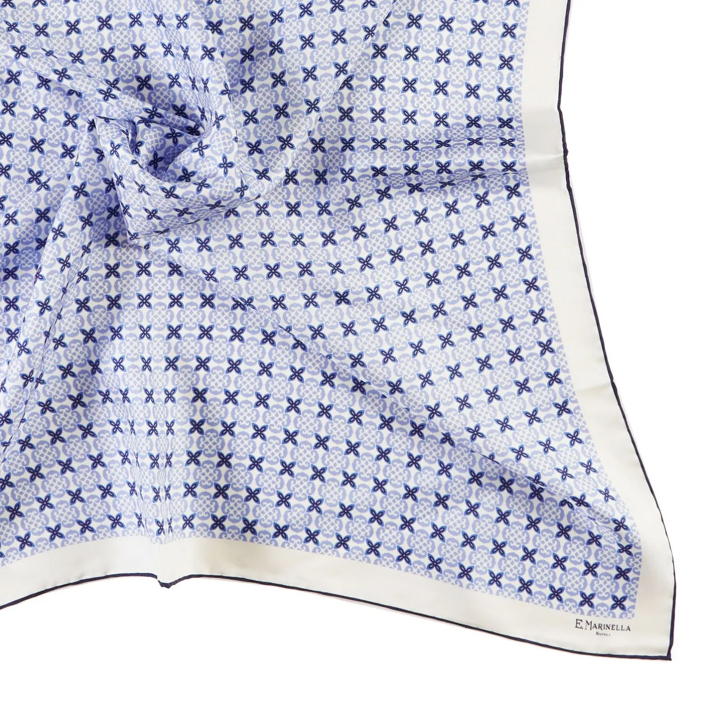 E.Marinella FOULARD IN SETA 90 BLU Small flower ispiration Clearance