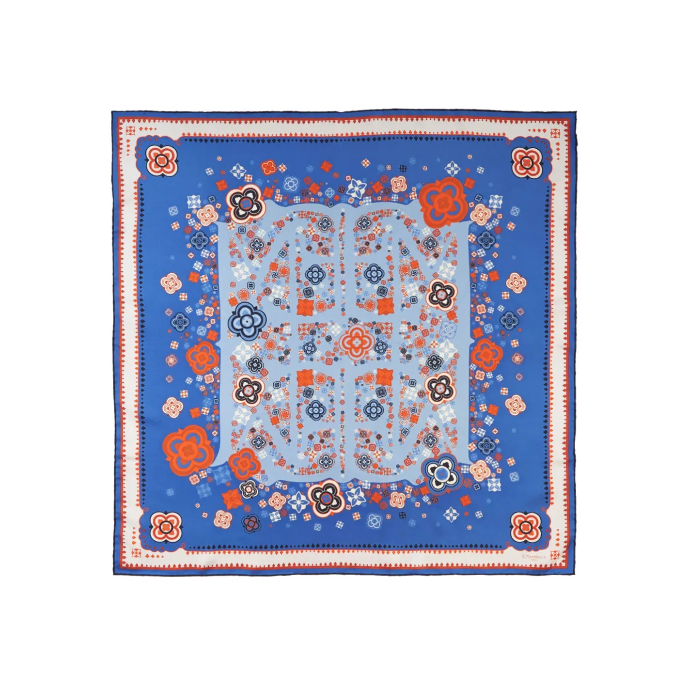 E.Marinella FOULARD IN SETA 90 BLU World of archivio flowers 1961 Outlet