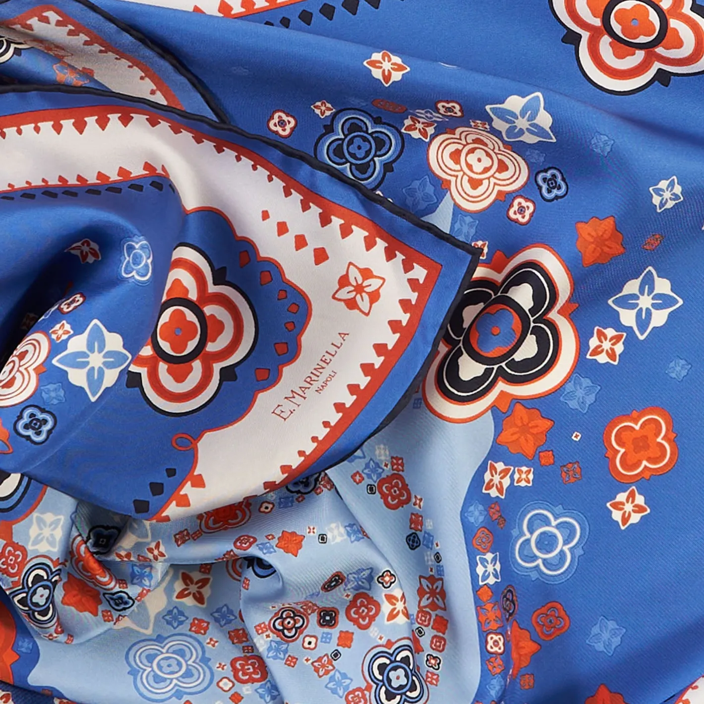 E.Marinella FOULARD IN SETA 90 BLU World of archivio flowers 1961 Outlet