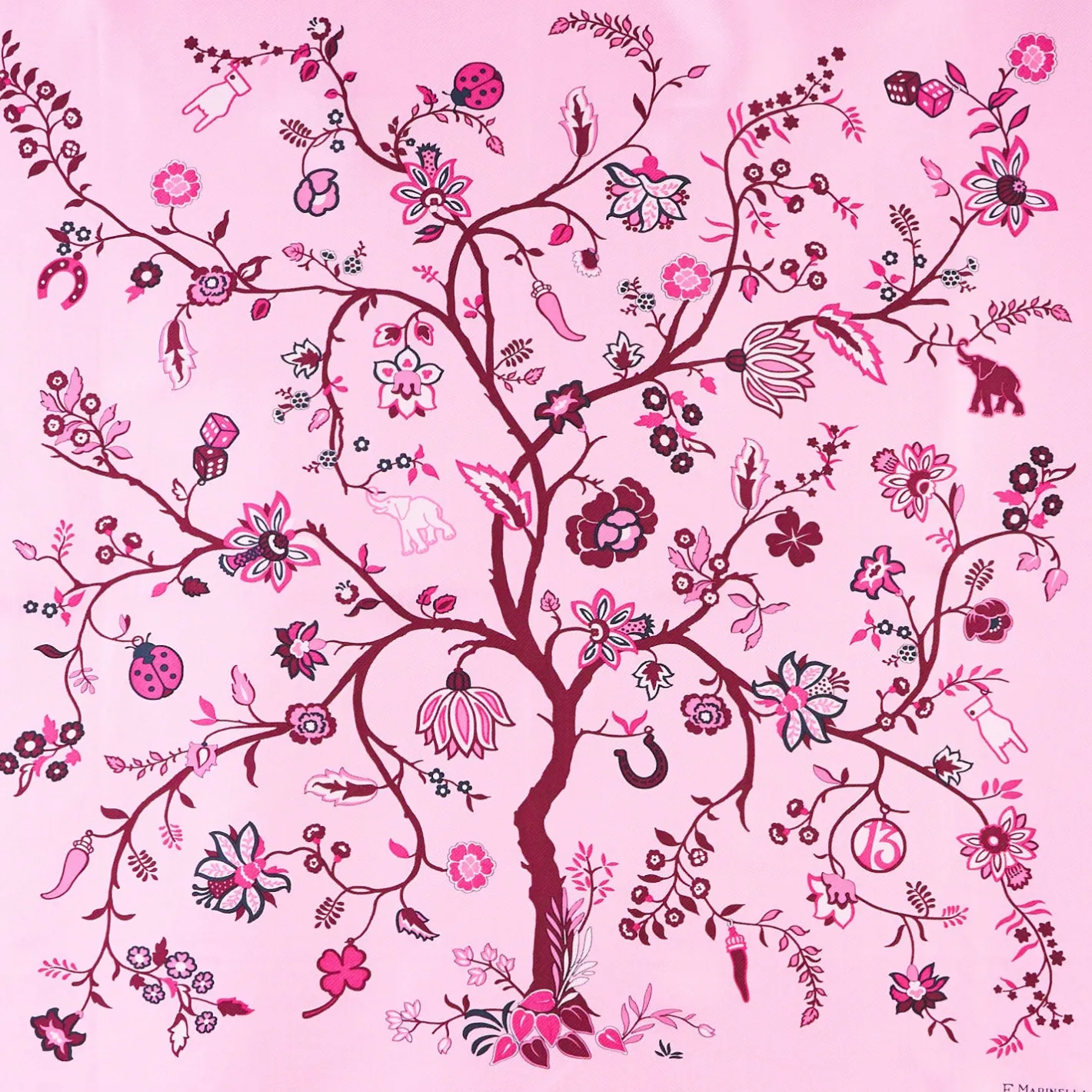 E.Marinella FOULARD IN SETA 90 BORDEAUX L'albero della vita Discount