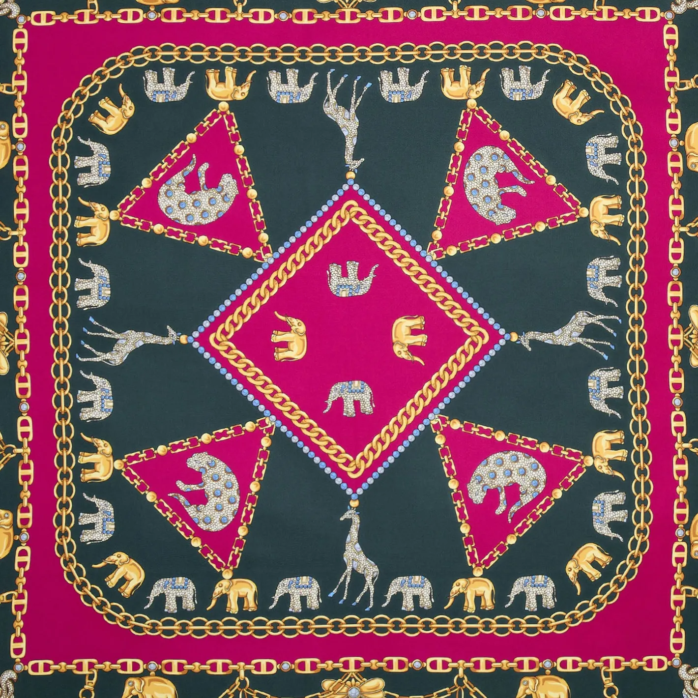 E.Marinella FOULARD IN SETA 90 FUCSIA Elefanti portafortuna New