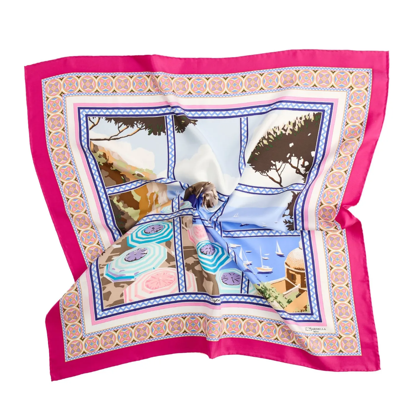 E.Marinella FOULARD IN SETA 90 FUCSIA I faraglioni di capri