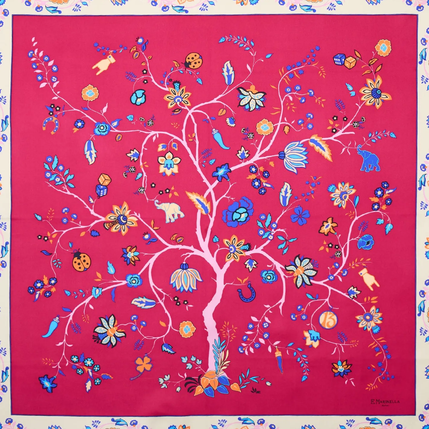 E.Marinella FOULARD IN SETA 90 FUCSIA L'albero della vita Sale