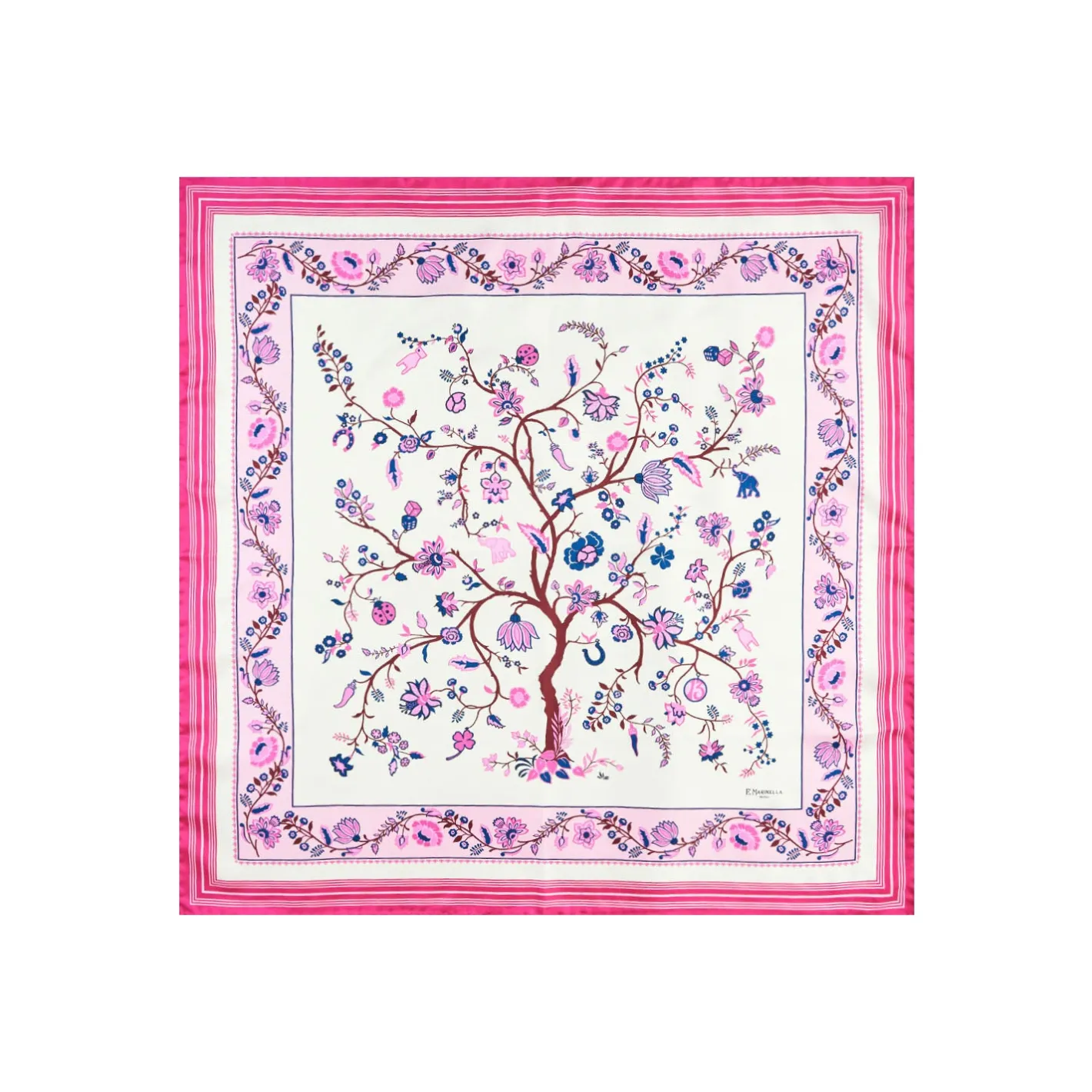E.Marinella FOULARD IN SETA 90 FUCSIA L'albero della vita Hot