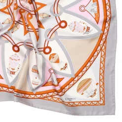 E.Marinella FOULARD IN SETA 90 GRIGIO CHIARO Le mongolfiere