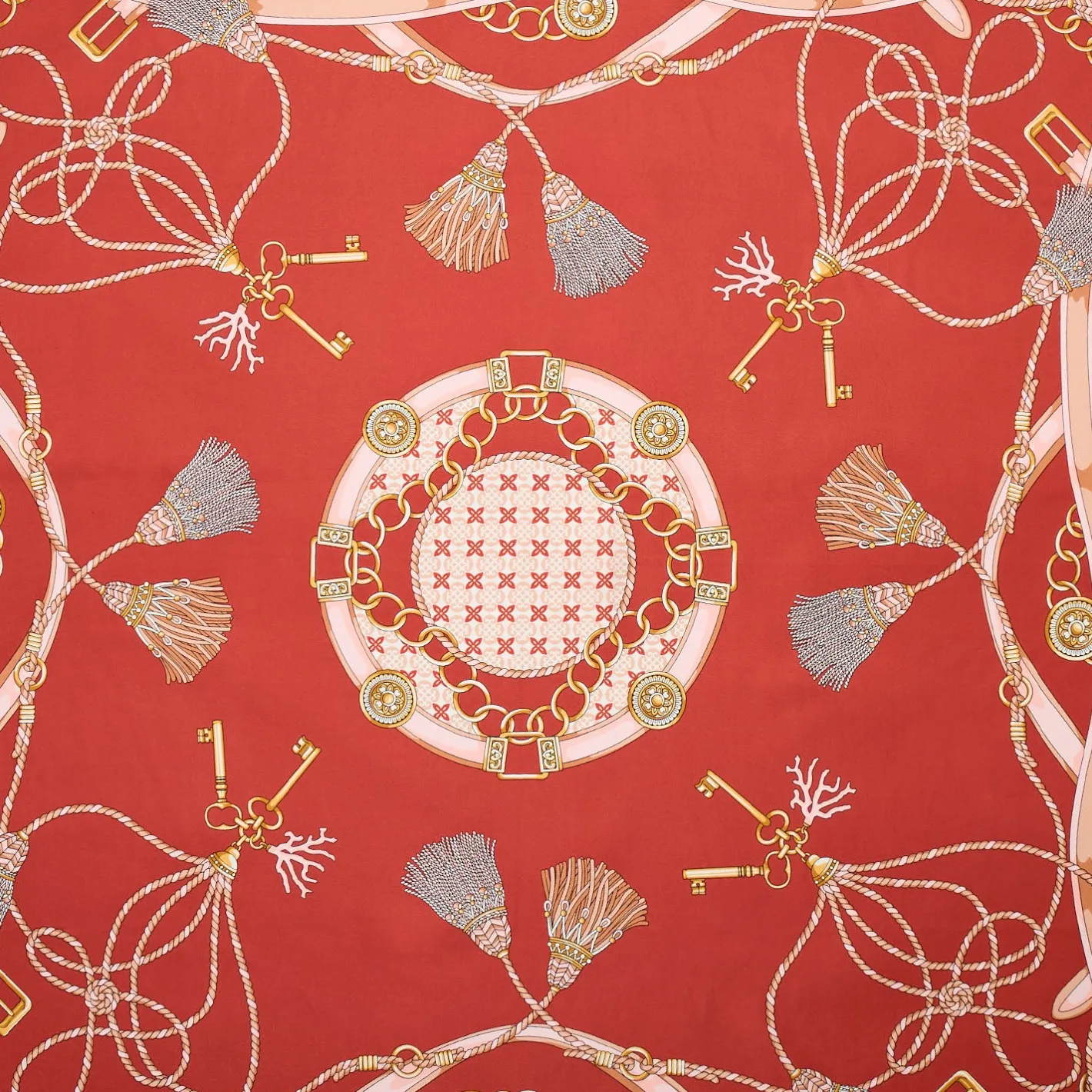 E.Marinella FOULARD IN SETA 90 MARRONE CHIARO Microfantasia, nappine e chiavi Clearance