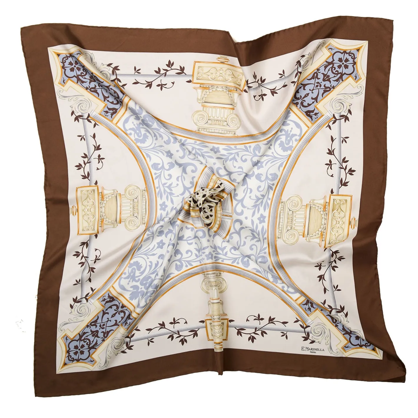 E.Marinella FOULARD IN SETA 90 MARRONE CHIARO Divinita’ Hot