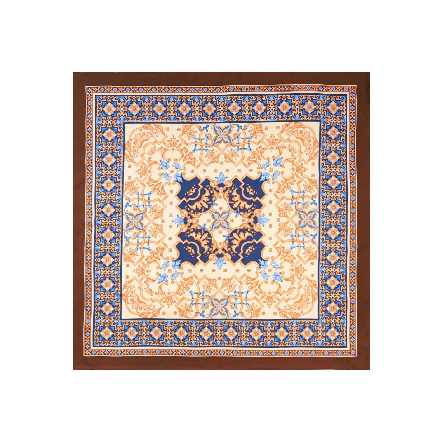E.Marinella FOULARD IN SETA 90 MARRONE CHIARO Maiolica mediterranea Online
