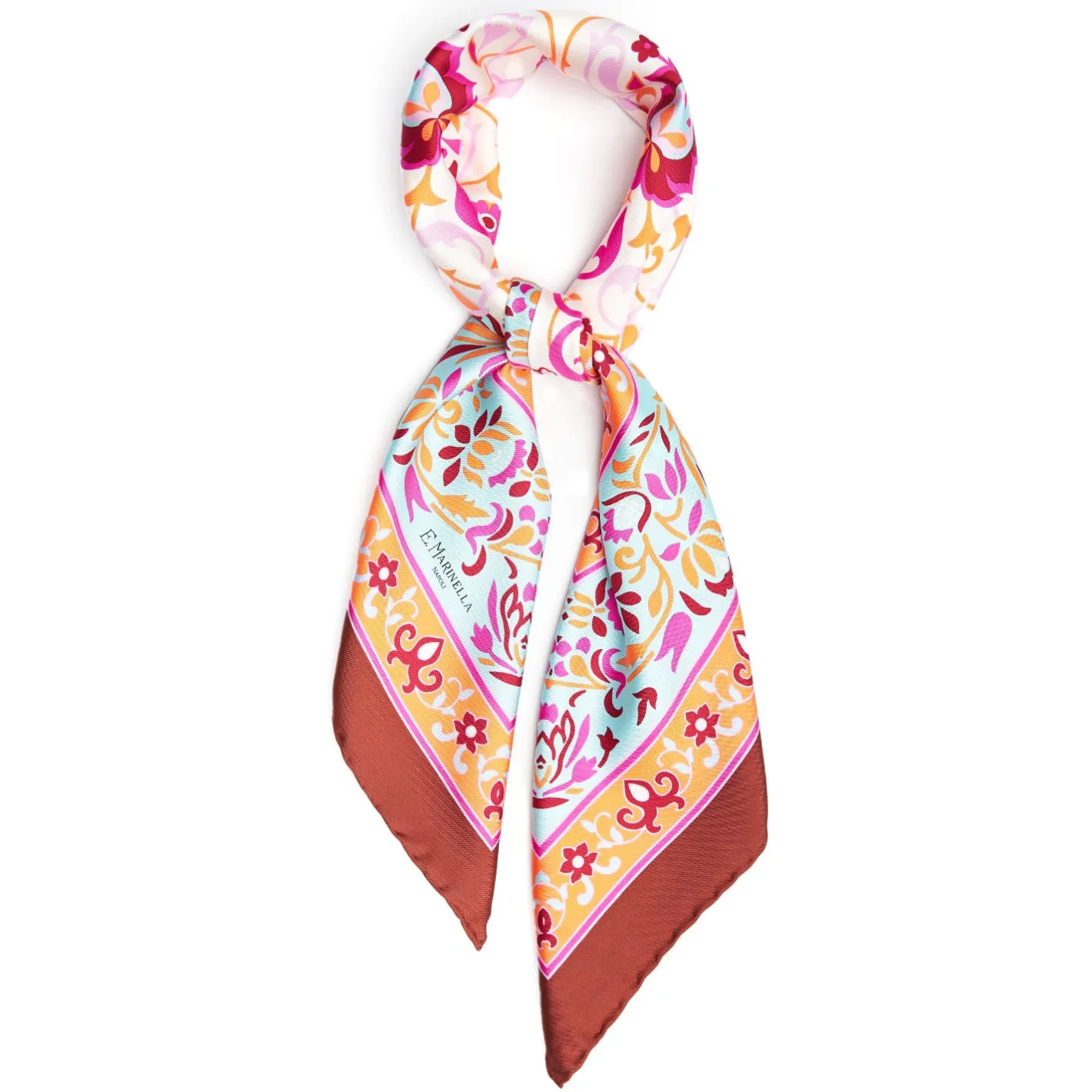 E.Marinella FOULARD IN SETA 90 MARRONE Motivo damascato Sale