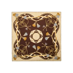 E.Marinella FOULARD IN SETA 90 MARRONE SCURO Microfantasia, nappine e chiavi Outlet