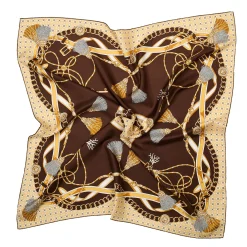 E.Marinella FOULARD IN SETA 90 MARRONE SCURO Microfantasia, nappine e chiavi Outlet