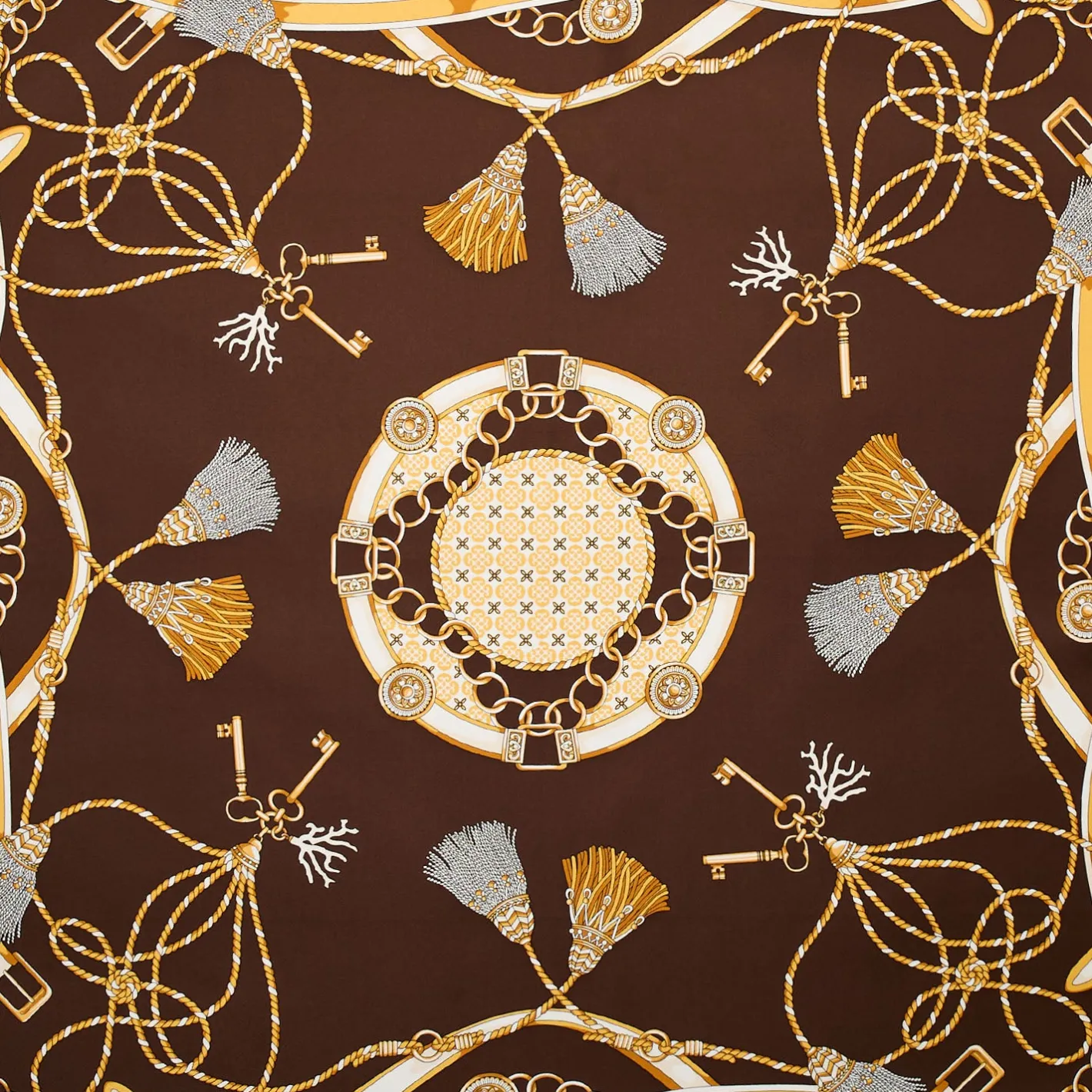 E.Marinella FOULARD IN SETA 90 MARRONE SCURO Microfantasia, nappine e chiavi Outlet