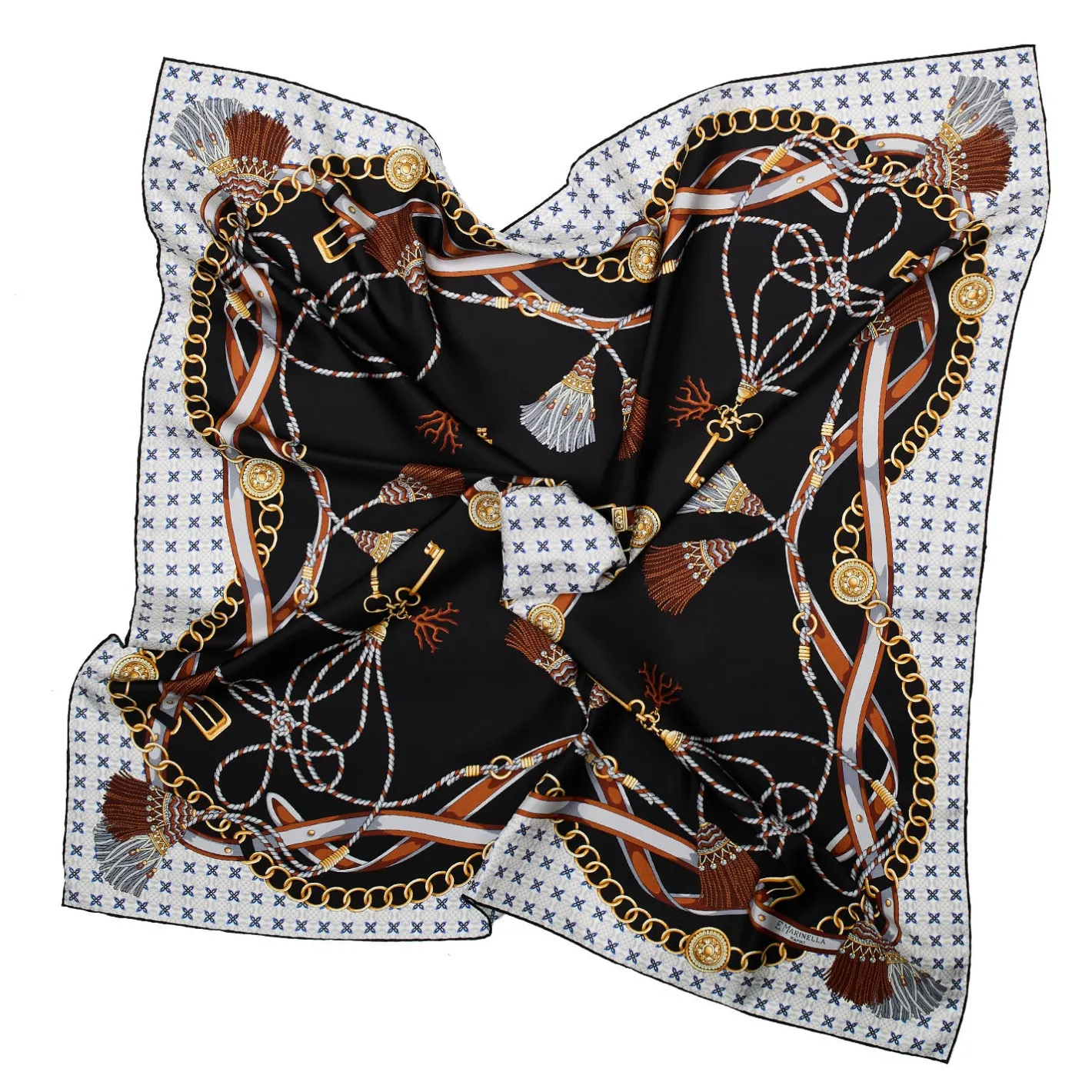 E.Marinella FOULARD IN SETA 90 NERO Microfantasia, nappine e chiavi Hot
