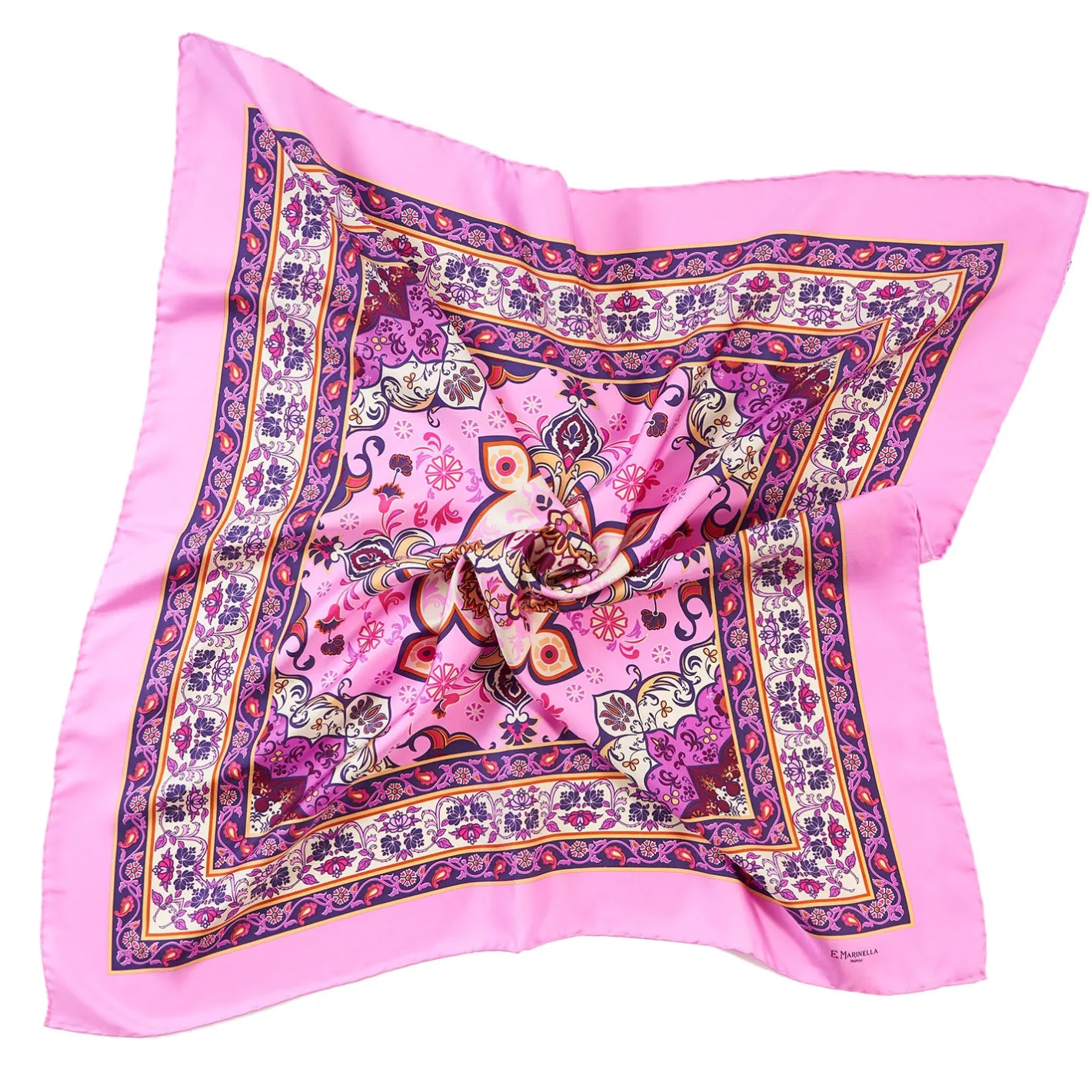 E.Marinella FOULARD IN SETA 90 ROSA Mediterranean vibes Outlet