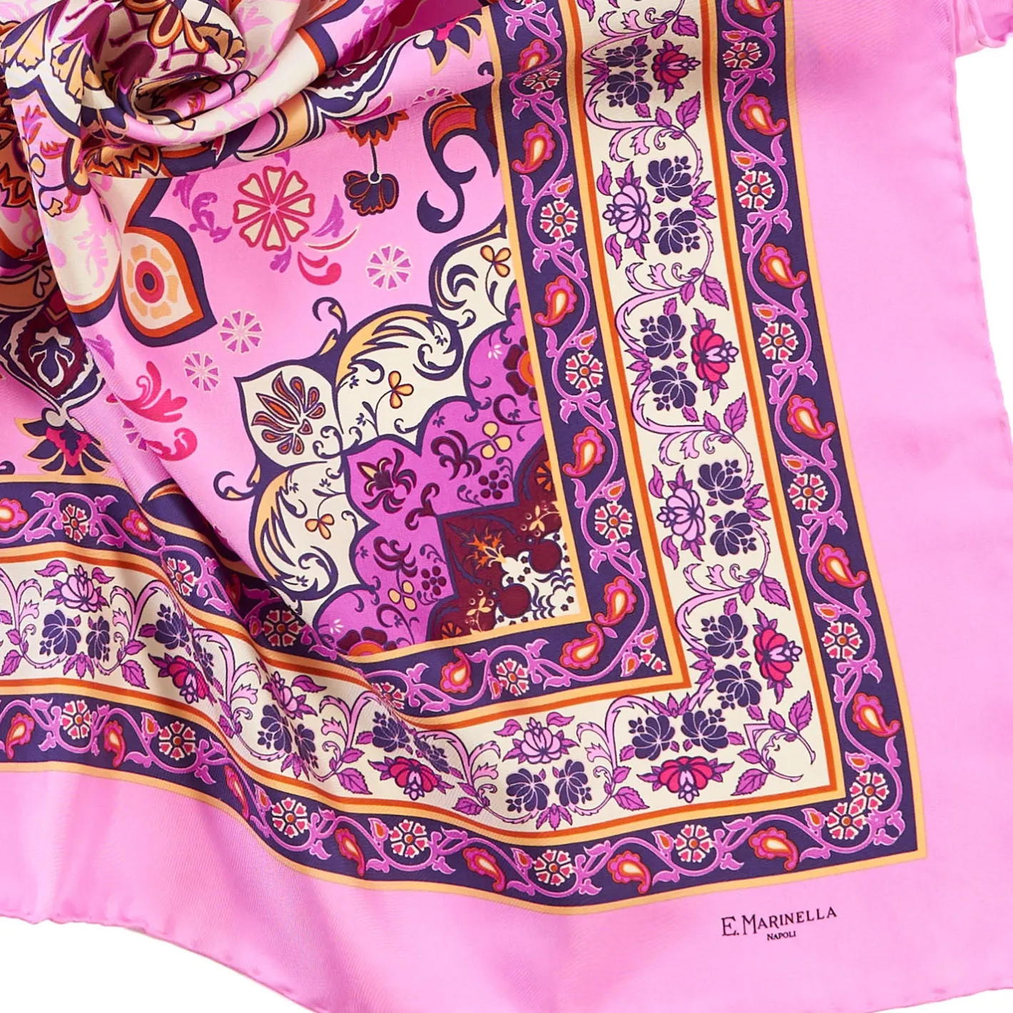 E.Marinella FOULARD IN SETA 90 ROSA Mediterranean vibes Outlet