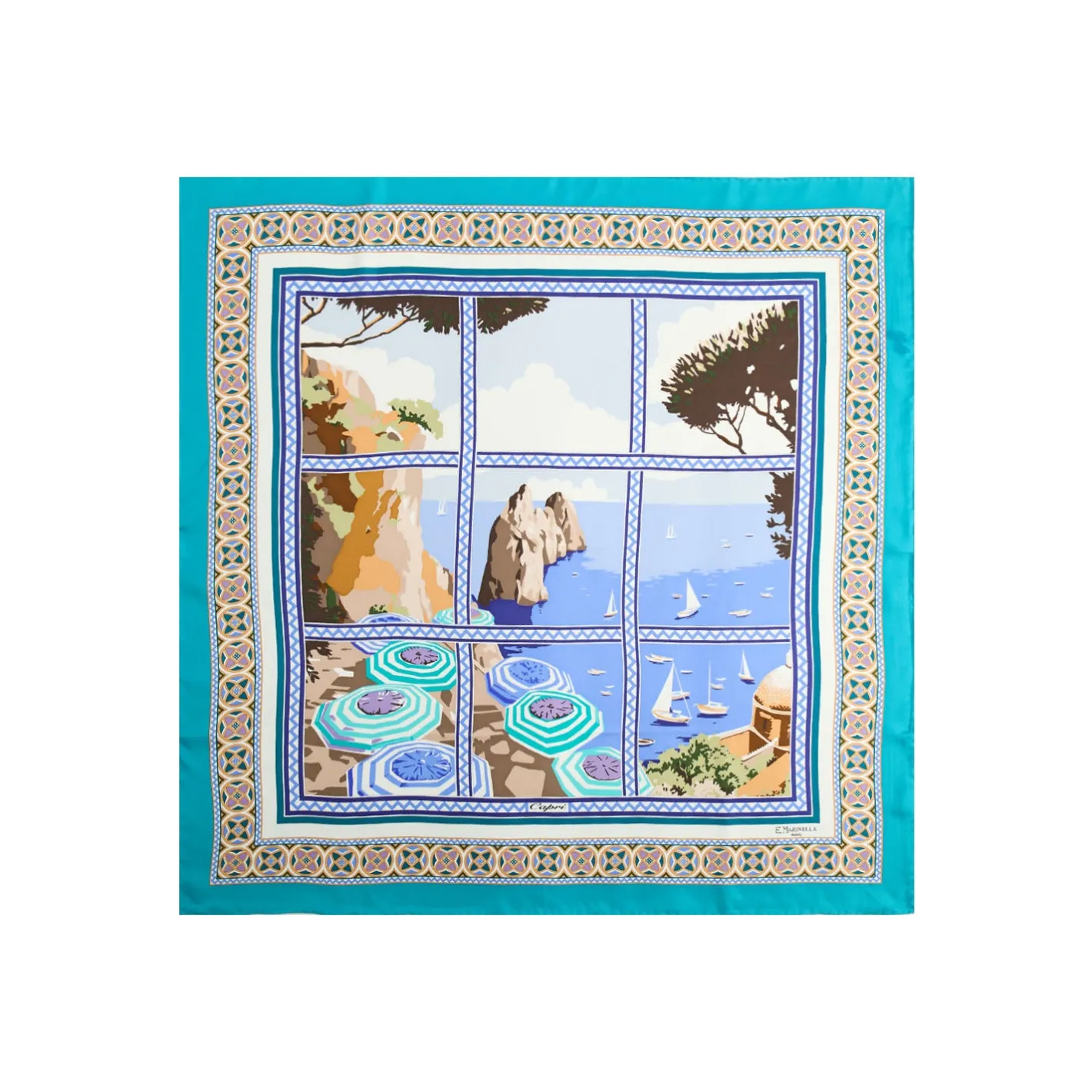 E.Marinella FOULARD IN SETA 90 VERDE I faraglioni di capri