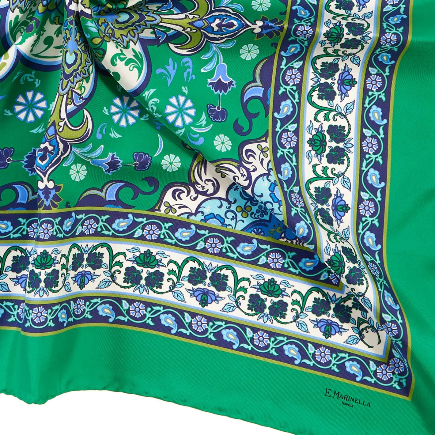 E.Marinella FOULARD IN SETA 90 VERDE Mediterranean vibes Best