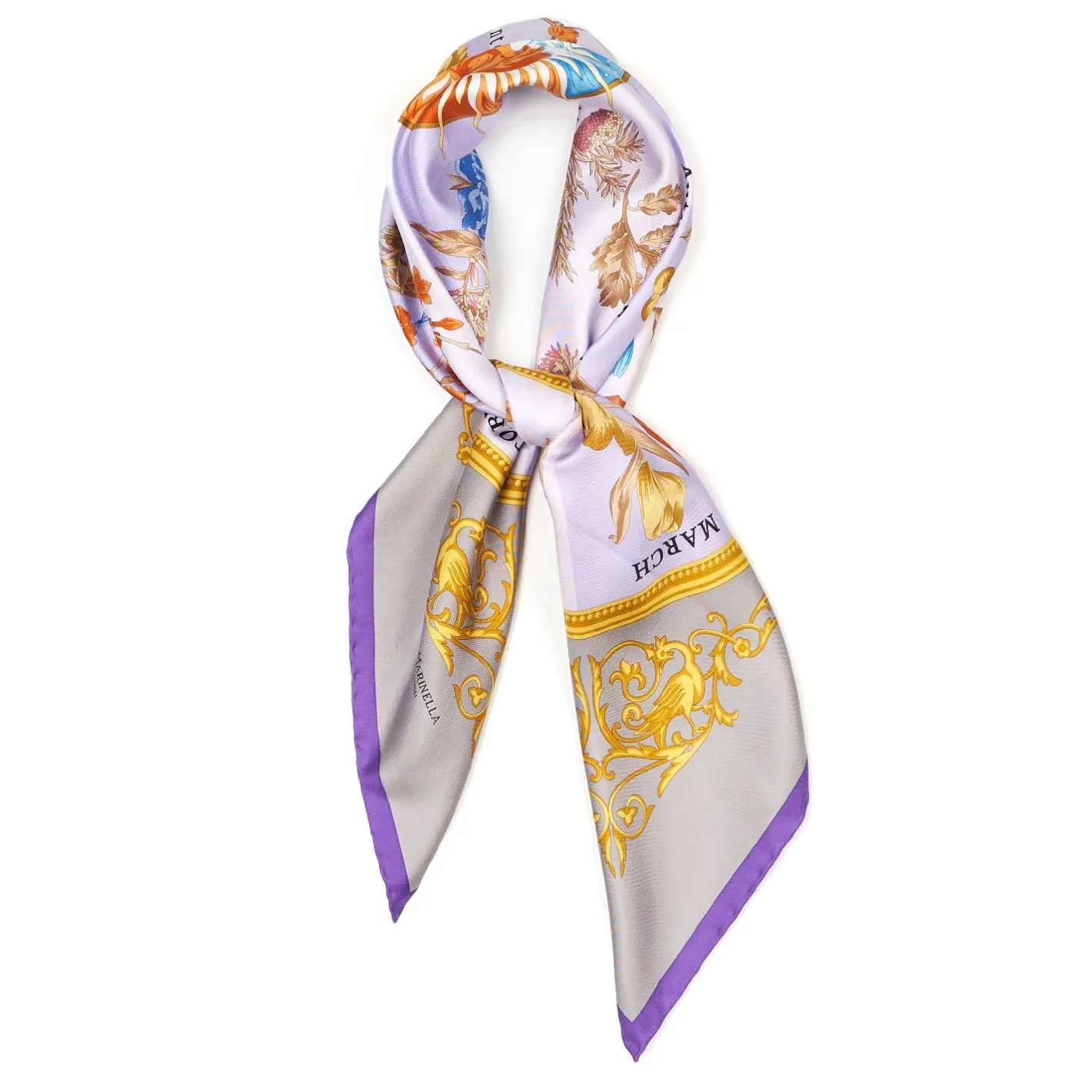 E.Marinella FOULARD IN SETA 90 VIOLA E TORTORA La ruota delle stagioni Sale