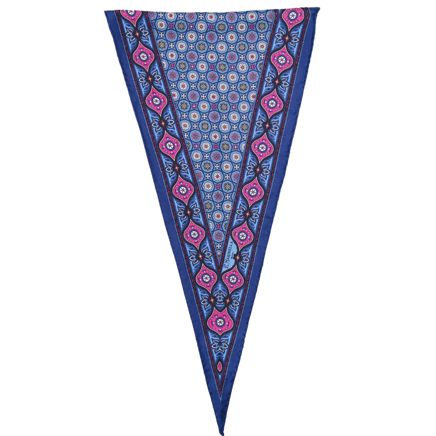 E.Marinella FOULARD ROMBO IN SETA AZZURRO POLVERE Microfantasia fiore New