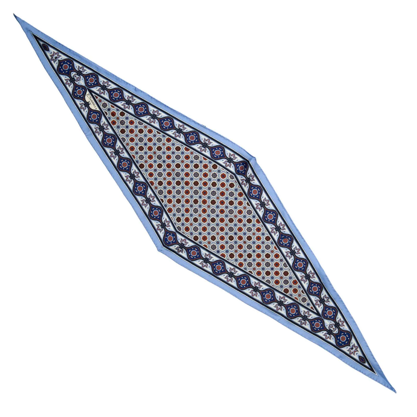 E.Marinella FOULARD ROMBO IN SETA AZZURRO Microfantasia fiore Online
