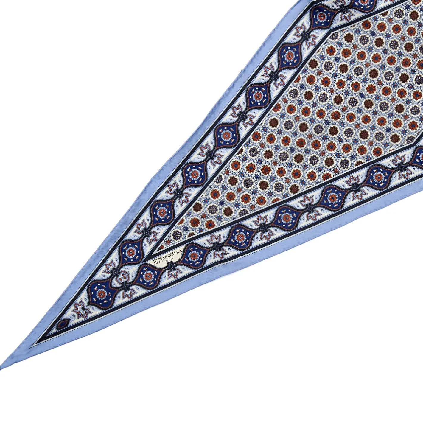 E.Marinella FOULARD ROMBO IN SETA AZZURRO Microfantasia fiore Online