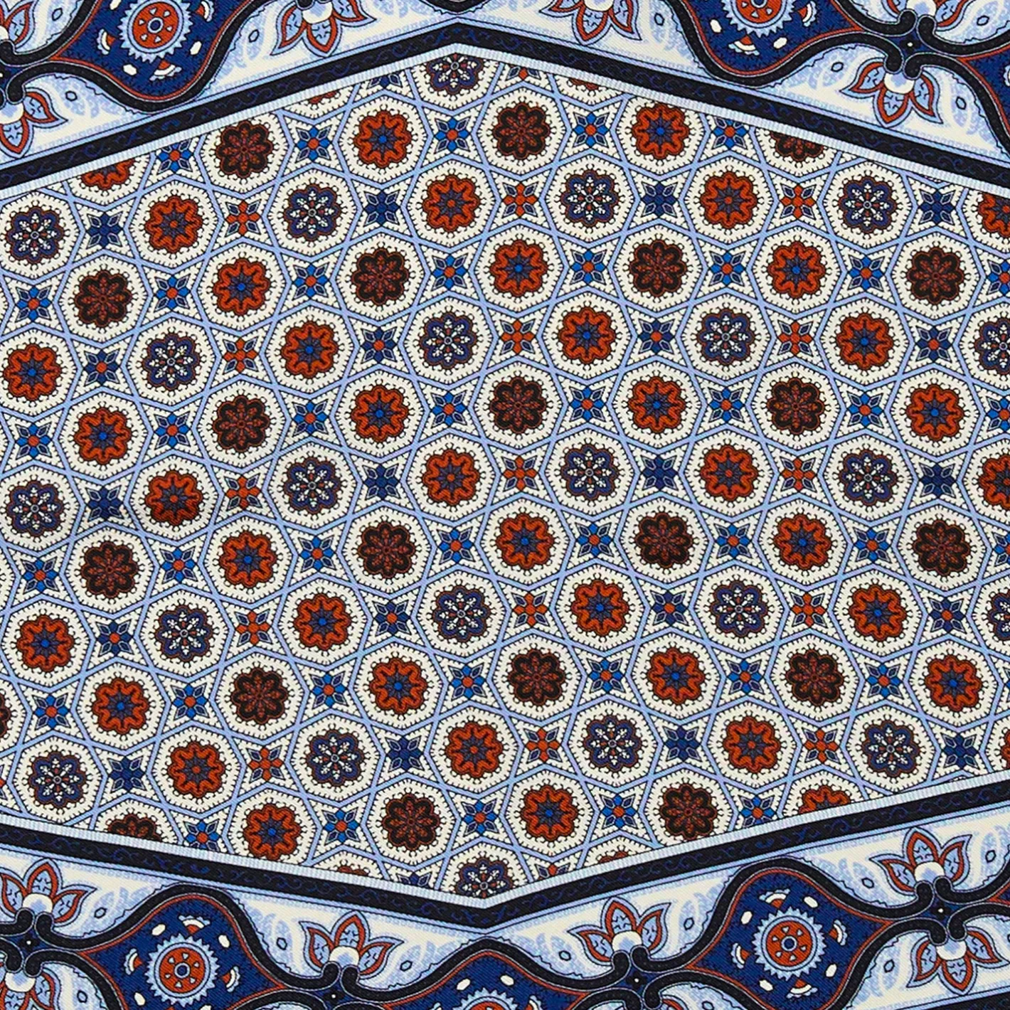 E.Marinella FOULARD ROMBO IN SETA AZZURRO Microfantasia fiore Online
