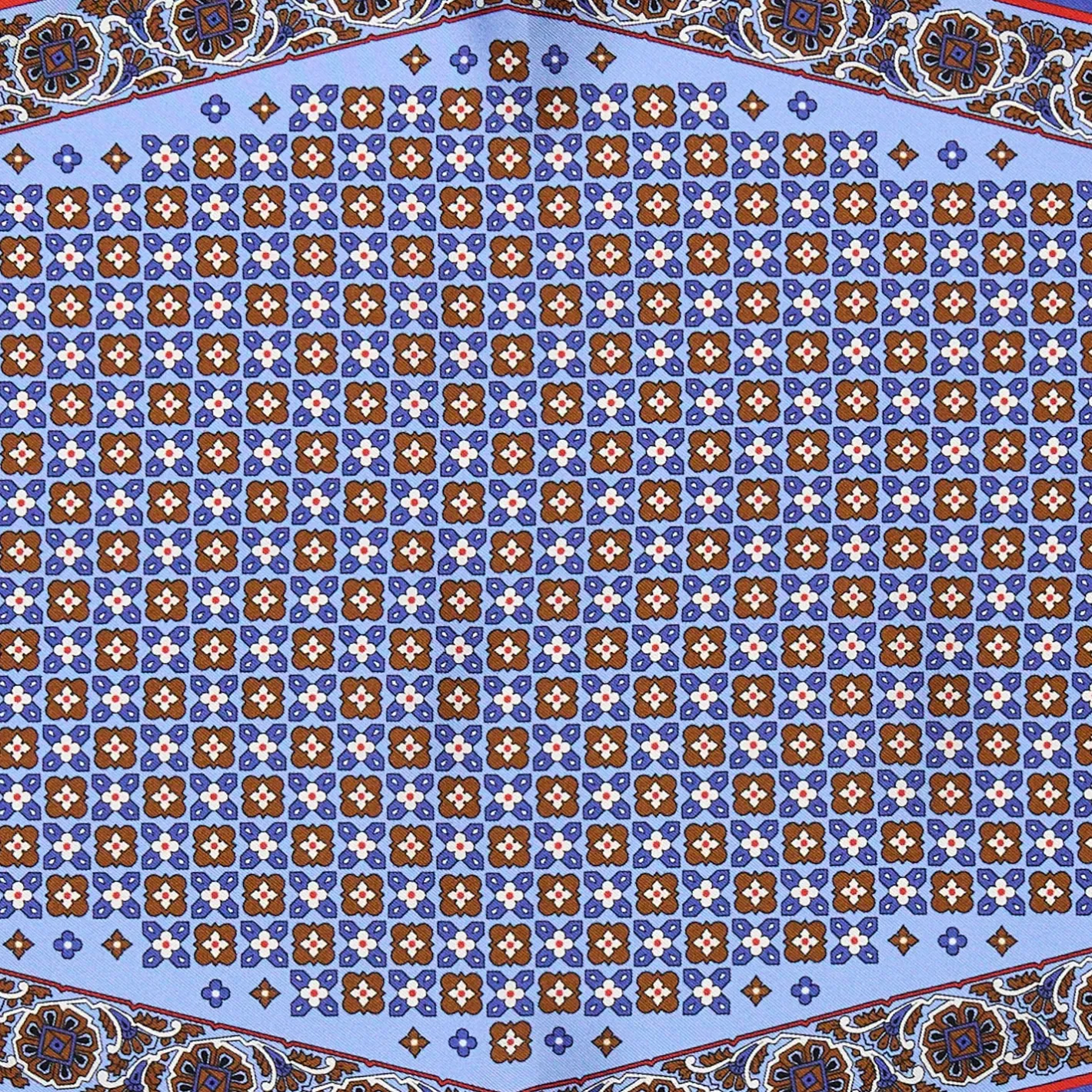 E.Marinella FOULARD ROMBO IN SETA AZZURRO POLVERE Microfantasia fiore New