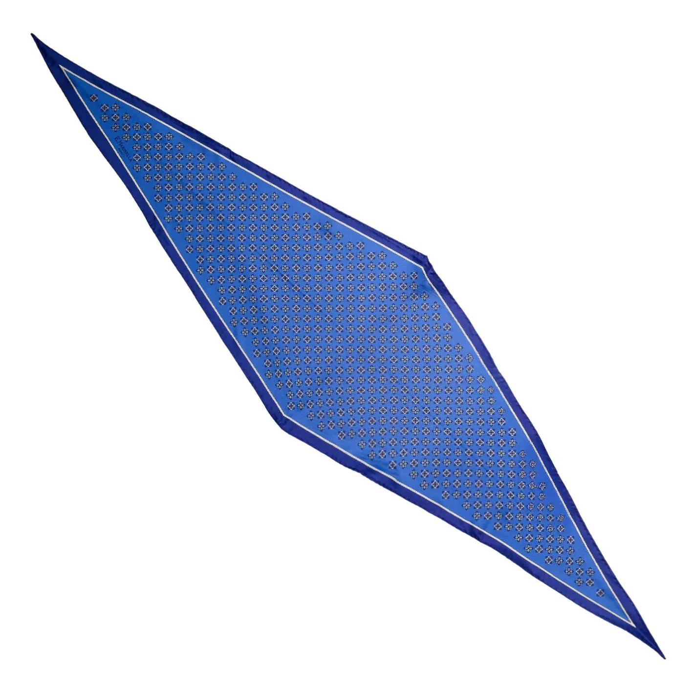 E.Marinella FOULARD ROMBO IN SETA BLU Microfantasia fiore Discount