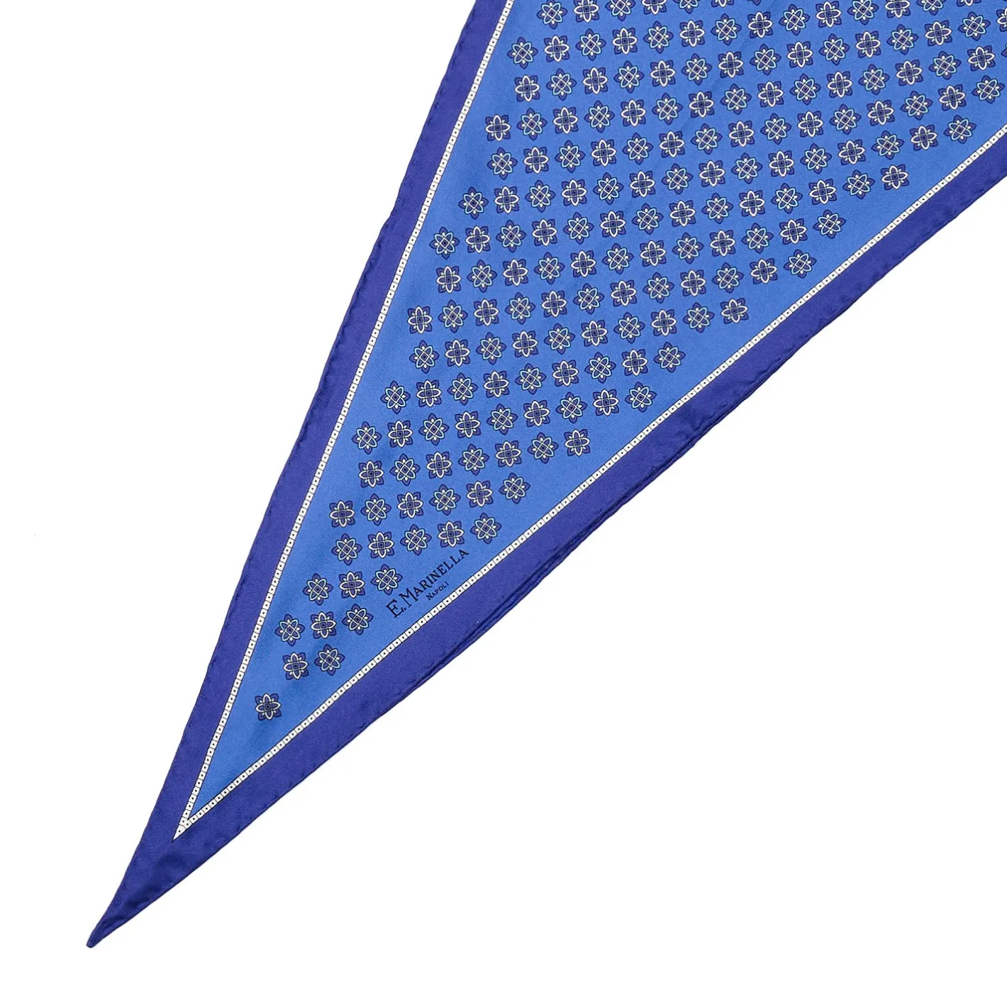 E.Marinella FOULARD ROMBO IN SETA BLU Microfantasia fiore Discount