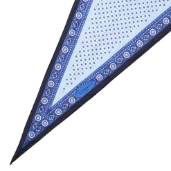 E.Marinella FOULARD ROMBO IN SETA BLU Microfantasia fiore Clearance