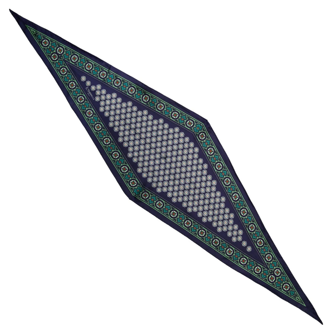 E.Marinella FOULARD ROMBO IN SETA BLU SCURO Microfantasia fiore Best