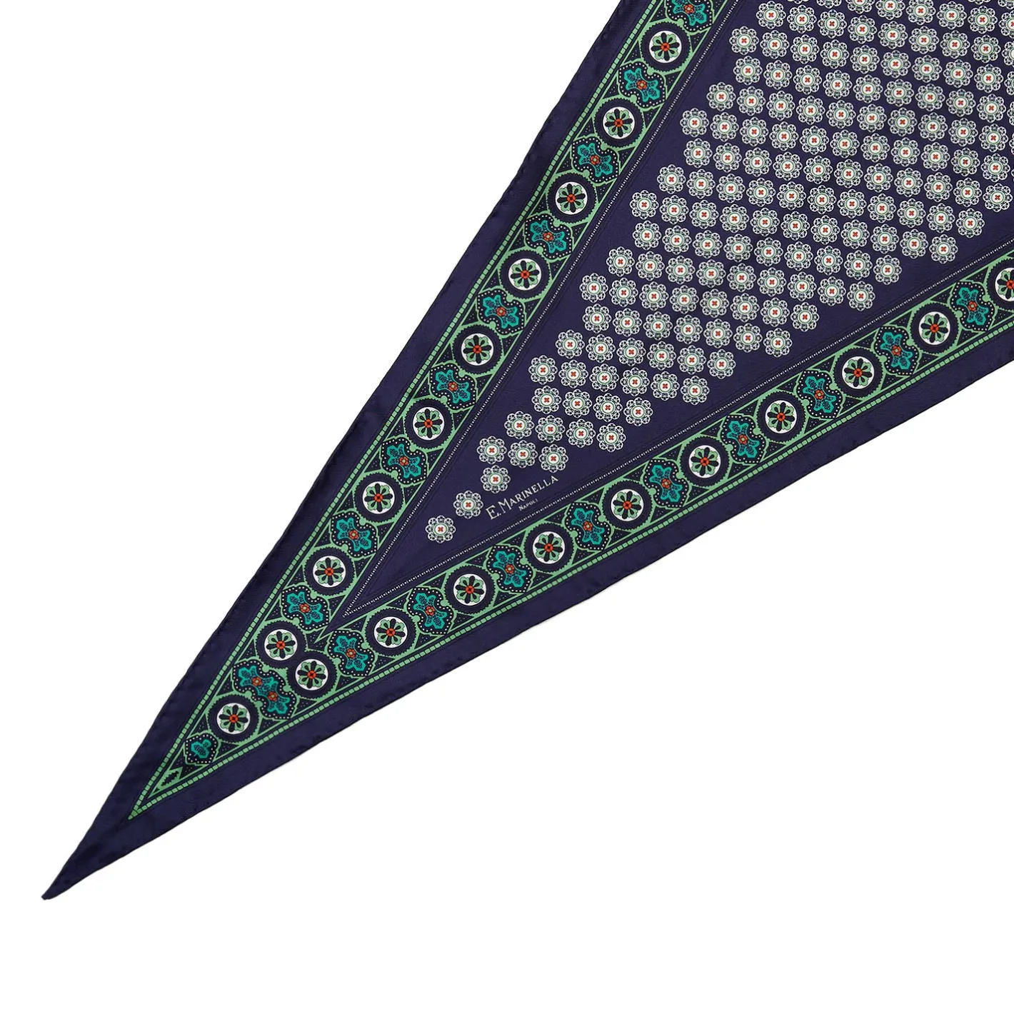E.Marinella FOULARD ROMBO IN SETA BLU SCURO Microfantasia fiore Best