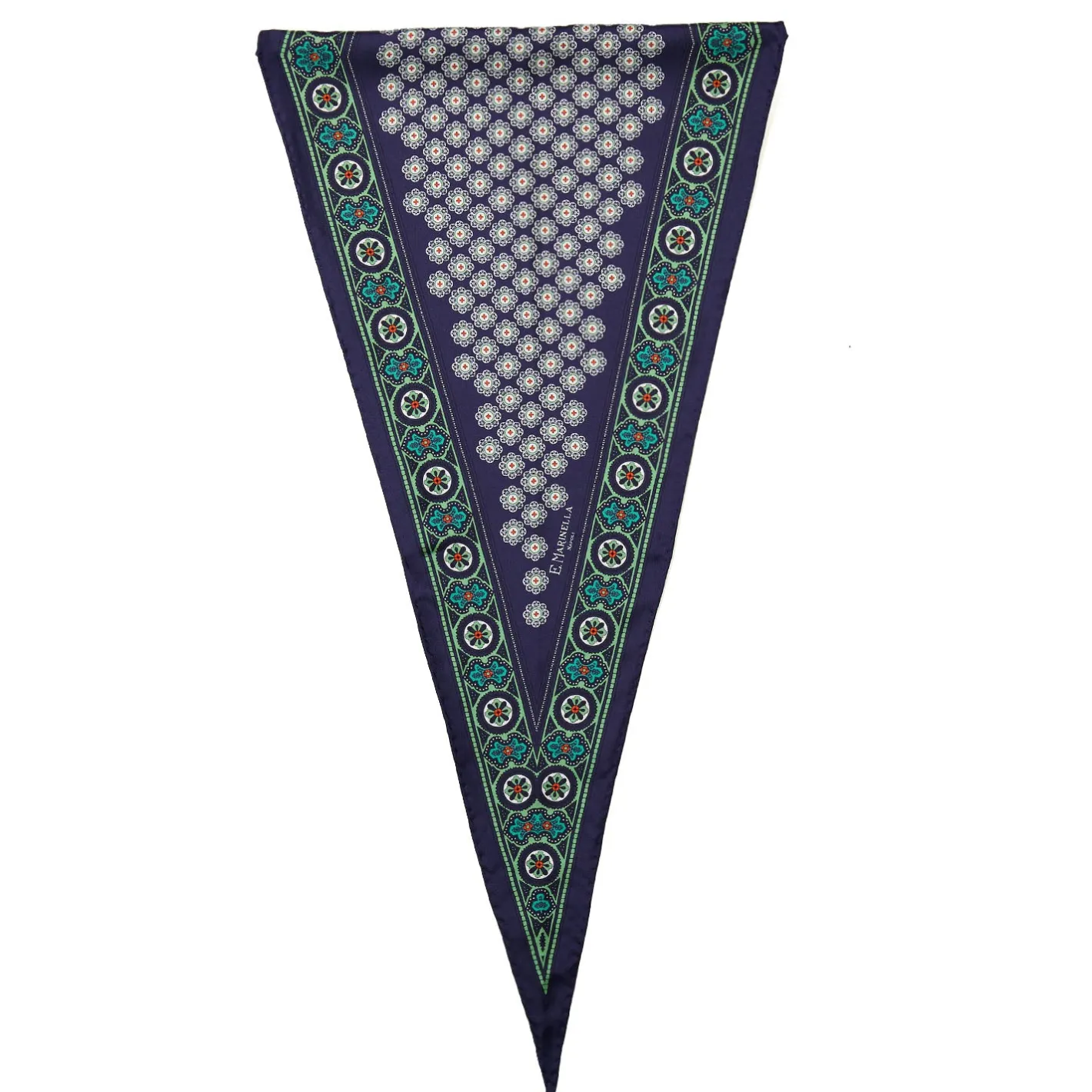 E.Marinella FOULARD ROMBO IN SETA BLU SCURO Microfantasia fiore Best