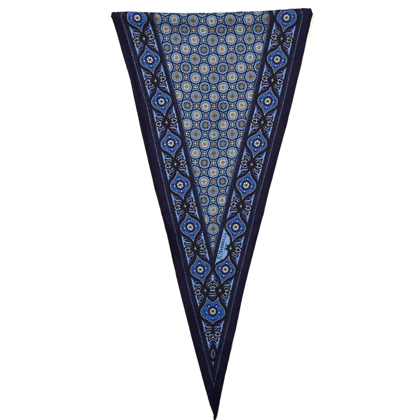 E.Marinella FOULARD ROMBO IN SETA BLU SCURO Microfantasia fiore Discount