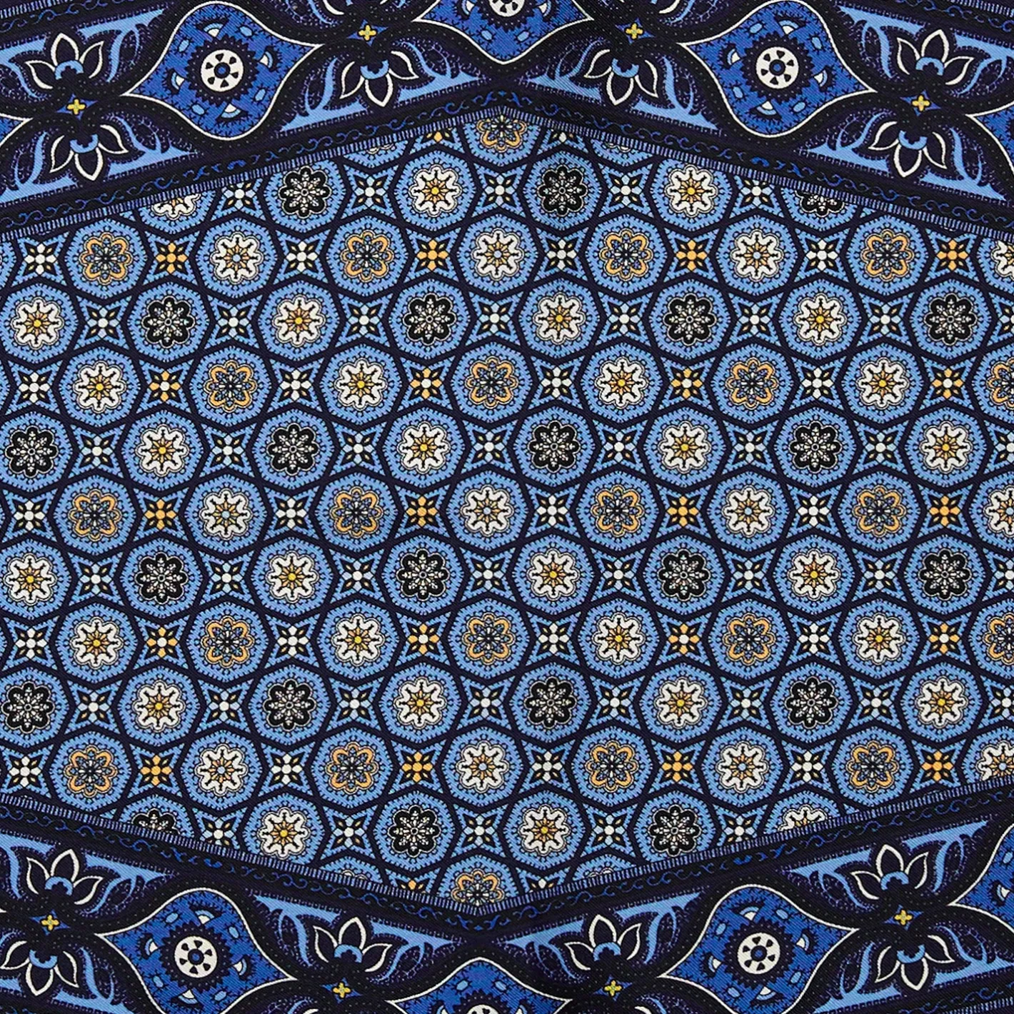 E.Marinella FOULARD ROMBO IN SETA BLU SCURO Microfantasia fiore Discount