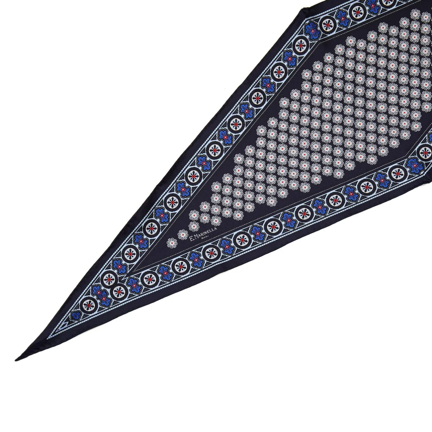 E.Marinella FOULARD ROMBO IN SETA BLU SCURO Microfantasia fiore Clearance
