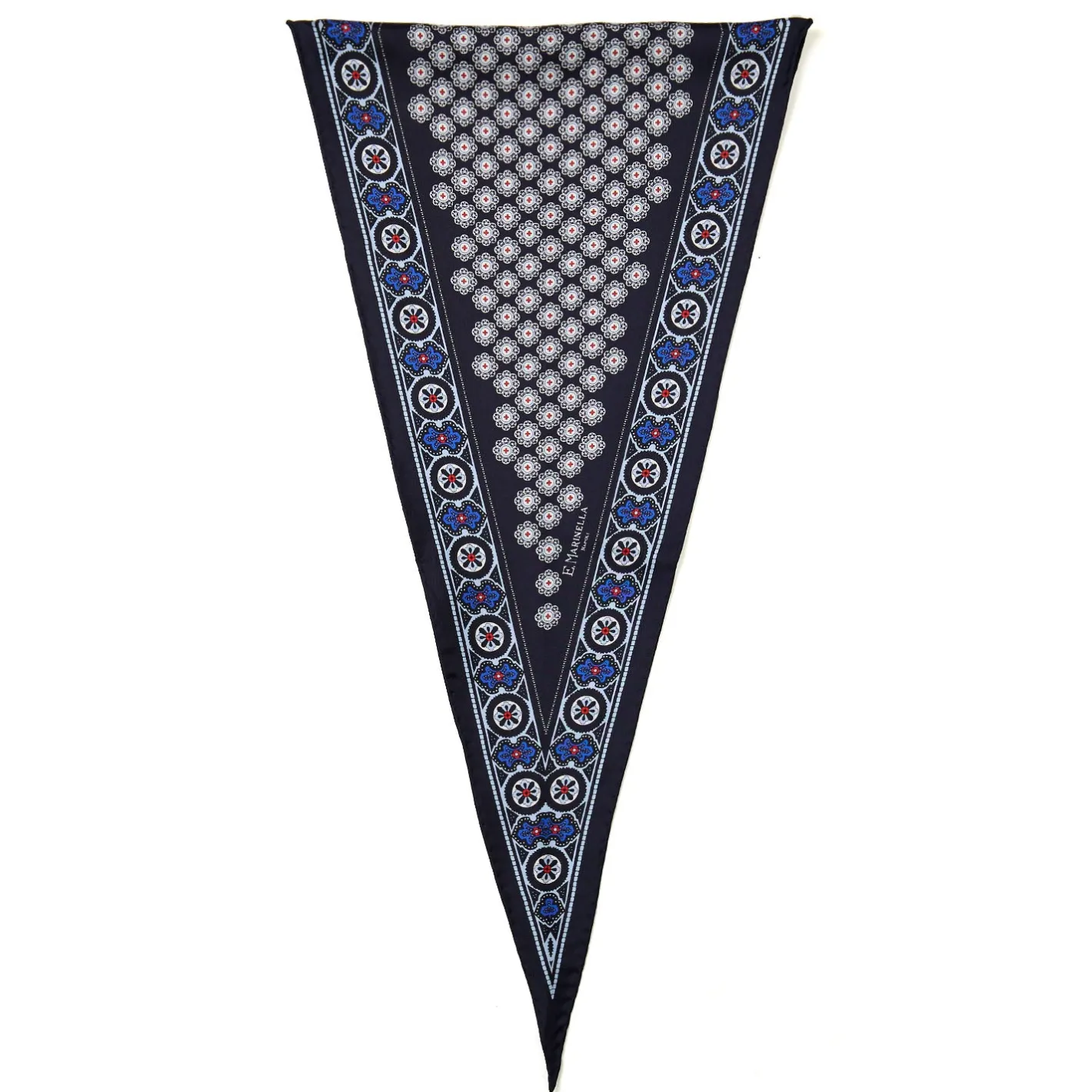 E.Marinella FOULARD ROMBO IN SETA BLU SCURO Microfantasia fiore Clearance