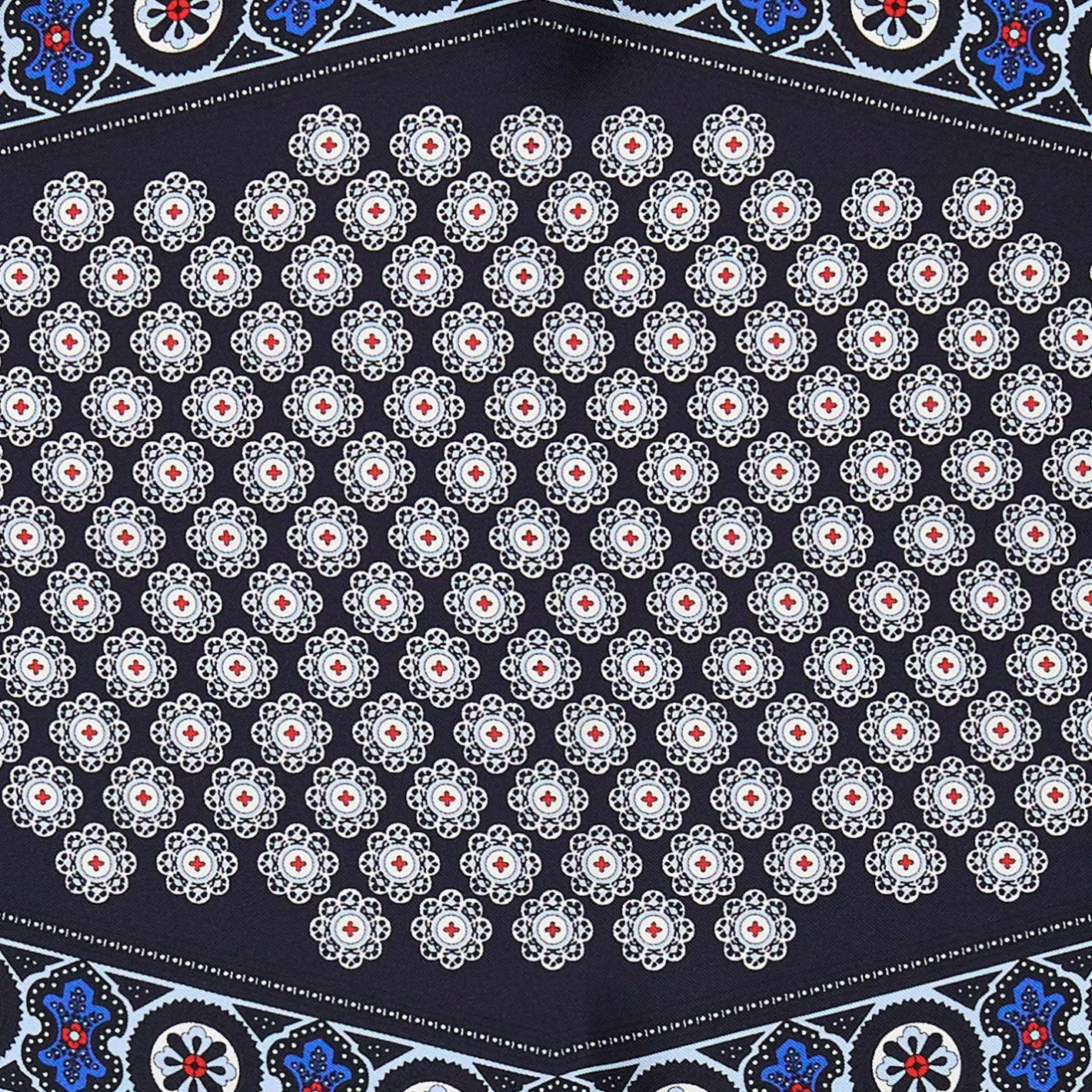 E.Marinella FOULARD ROMBO IN SETA BLU SCURO Microfantasia fiore Clearance