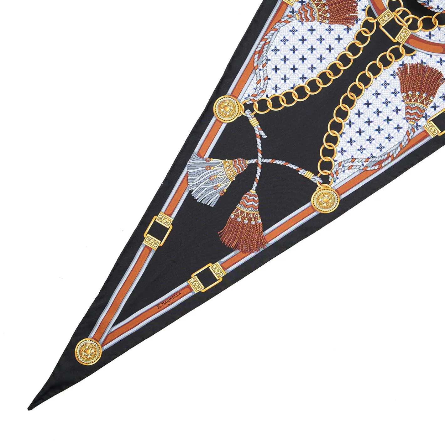 E.Marinella FOULARD ROMBO IN SETA NERO Collezione lucky charm New