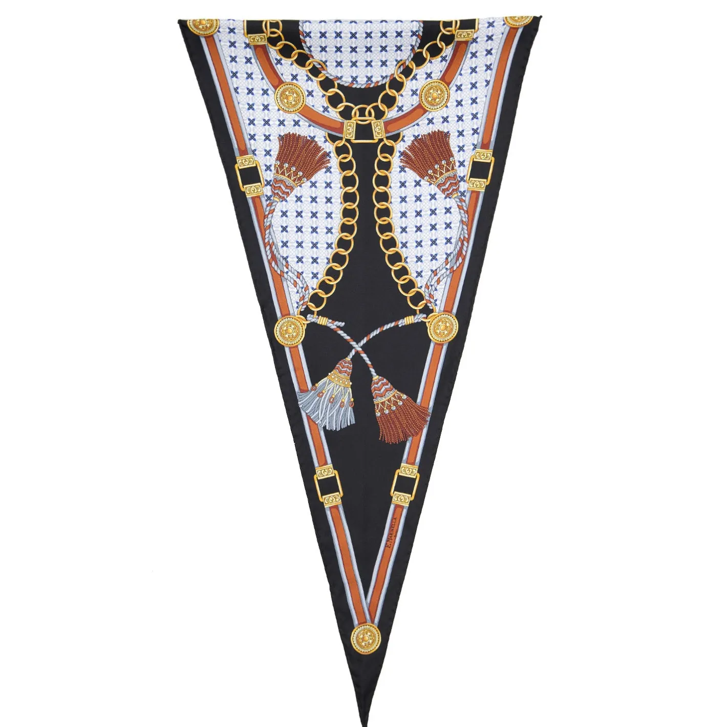 E.Marinella FOULARD ROMBO IN SETA NERO Collezione lucky charm New