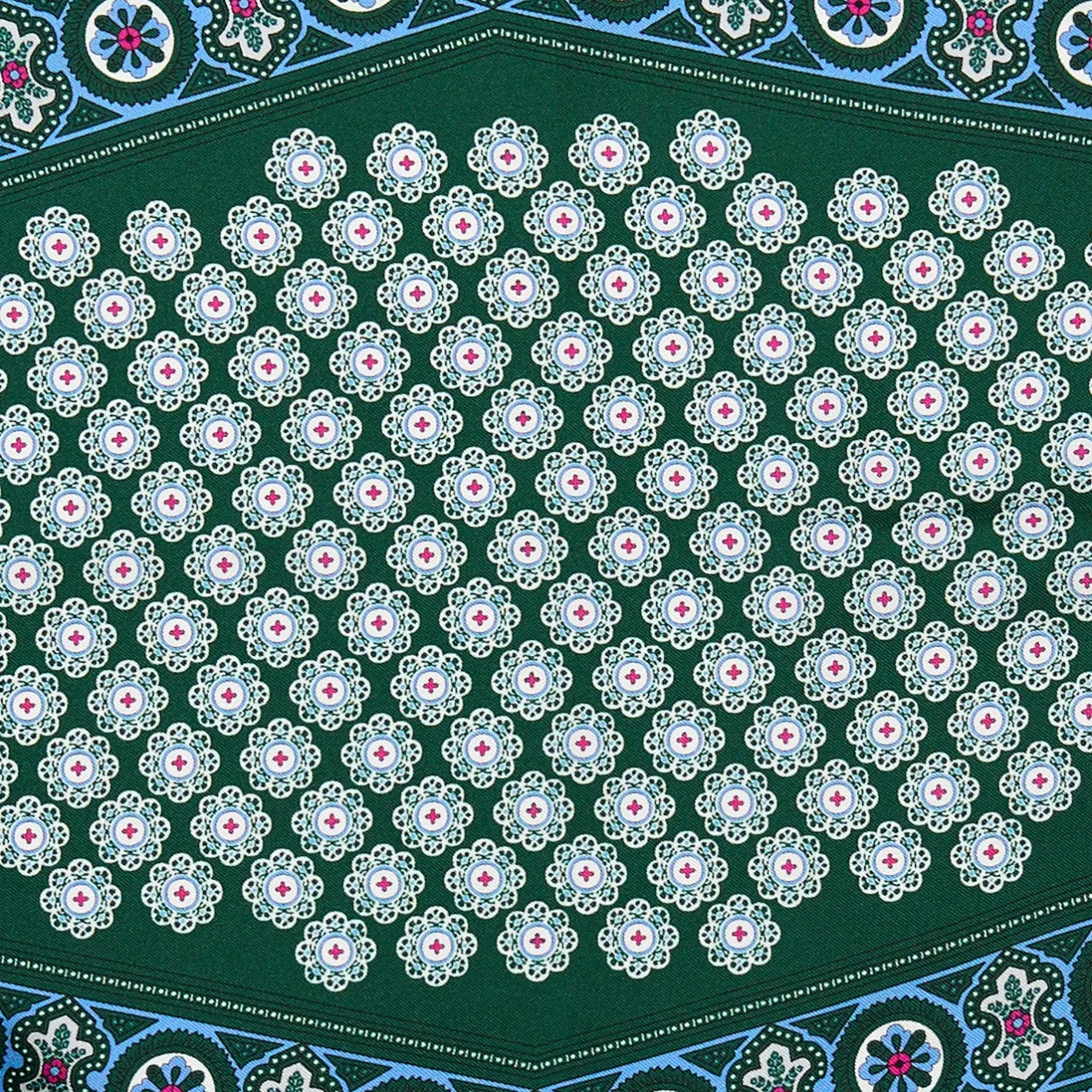 E.Marinella FOULARD ROMBO IN SETA VERDE SCURO Microfantasia fiore Hot