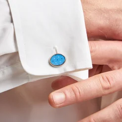 E.Marinella GEMELLI DA POLSO IN ARGENTO AZZURRO Con microfantasia fiore Best