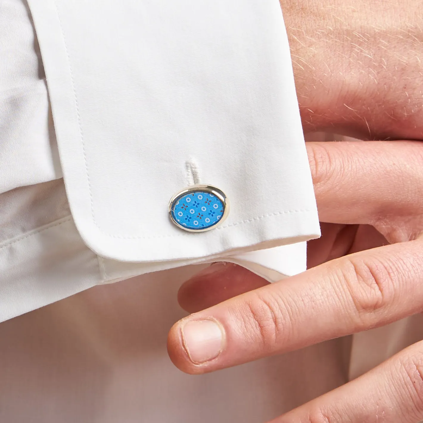 E.Marinella GEMELLI DA POLSO IN ARGENTO AZZURRO Con microfantasia fiore