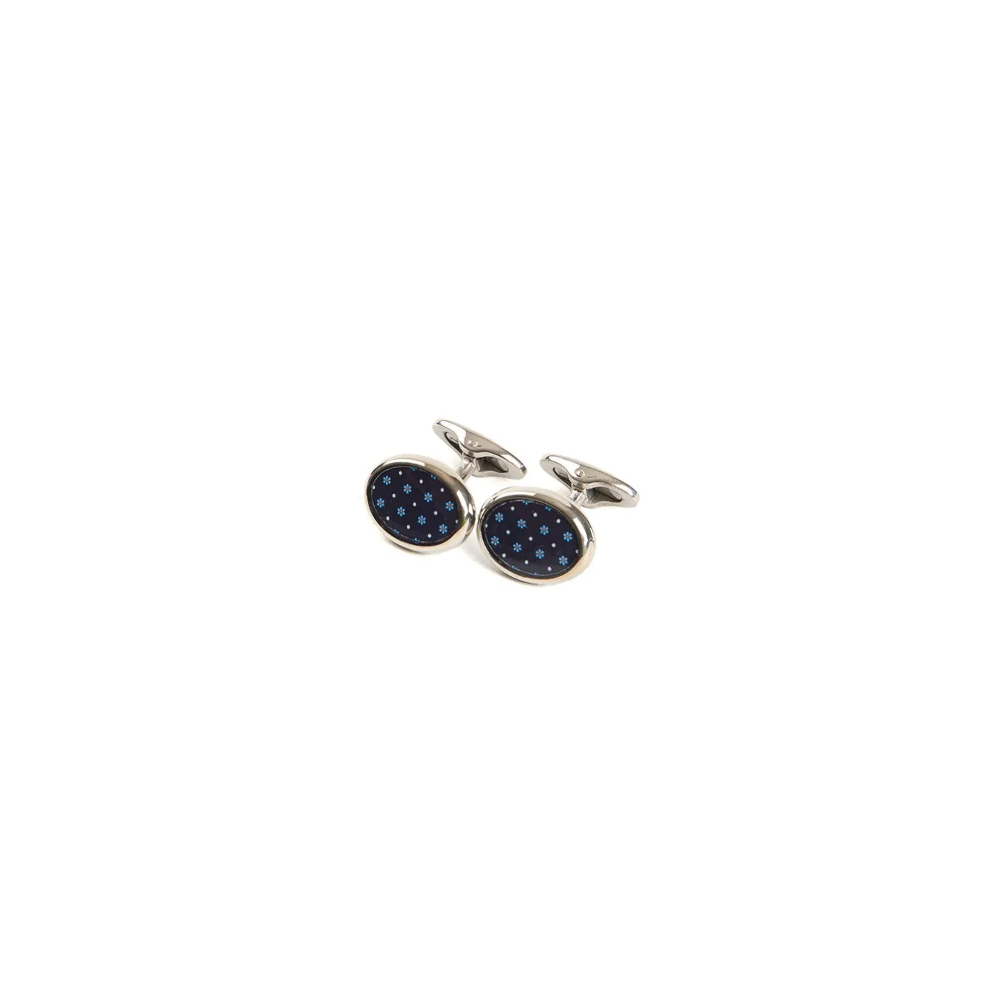 E.Marinella GEMELLI DA POLSO IN ARGENTO BLU SCURO Con microfantasia fiore